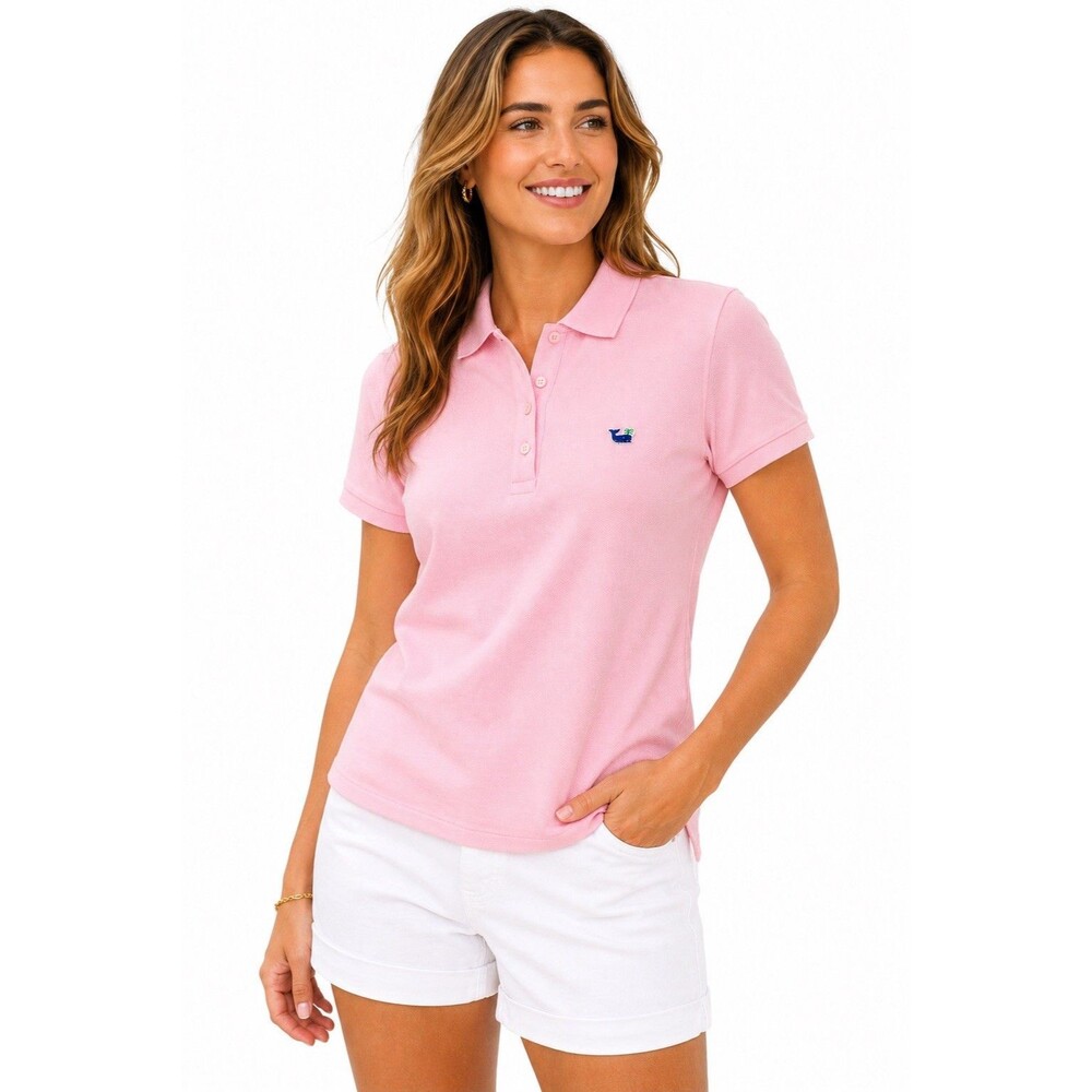 NWT Lady Whaler Bermuda Pink Pique Polo Shirt Whale Logo Preppy Coastal L